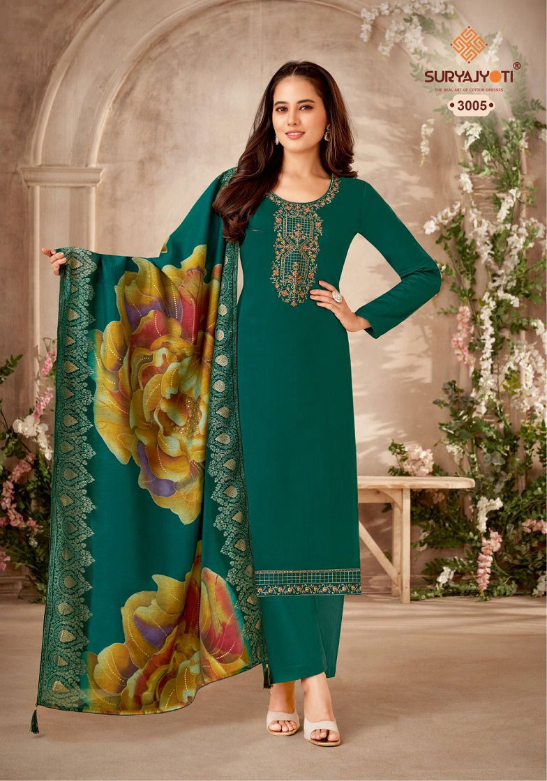 Pal Vol 3 By Suryajyoti Embroidery Printed Jaam Satin Dress Material Wholesale Shop In Surat